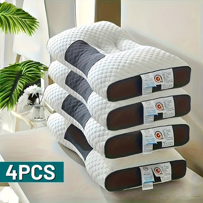 Neck Support Pillow Ergonomic Soft Massage Set of 2 or 4 – Deep Sleep Cervical Pillow with Removable Washable Cover, Shape-Retaining High-Quality Fill for Back Side Stomach Sleepers, Dorm & Home