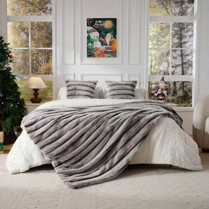 Faux Rabbit Fleece Blanket, Double Layer Thickened Soft Warm Throw – All Season Reversible Blanket for Adults, Couch, Bed & Travel, Machine Washable, Throw / Twin XL / Queen / King, Grey Khaki Beige
