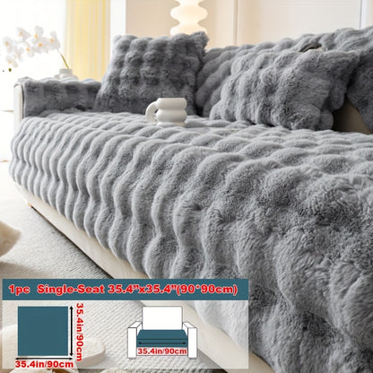 Faux Rabbit Plush Sofa Cover Winter Warm Thickened Anti-Slip Furniture Protector – Soft Pet-Friendly Couch Cover for Living Room Bedroom Office, 4 Colors