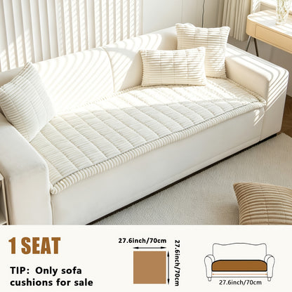 Sofa Cover Plush Velvet - Washable Stretch Couch Cover with Wavy Edge, Soft Shu Velveteen Sofa Protector for 1 2 3 4 Seater, Easy Install Furniture Cover in White Khaki Gray