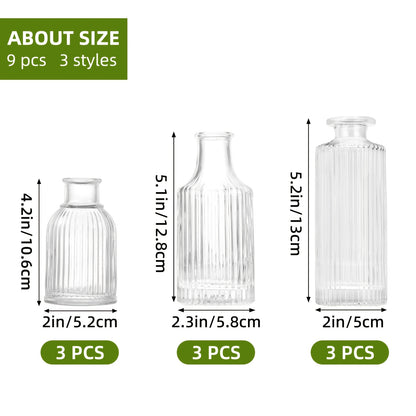 Mini Bud Vases Set 9/12/24/36/54 Pcs Clear Glass Small Flower Vases for Wedding Centerpieces, Birthday Party Anniversary Home Table Decor, Multiple Sizes Bulk Vases for Mother's Day