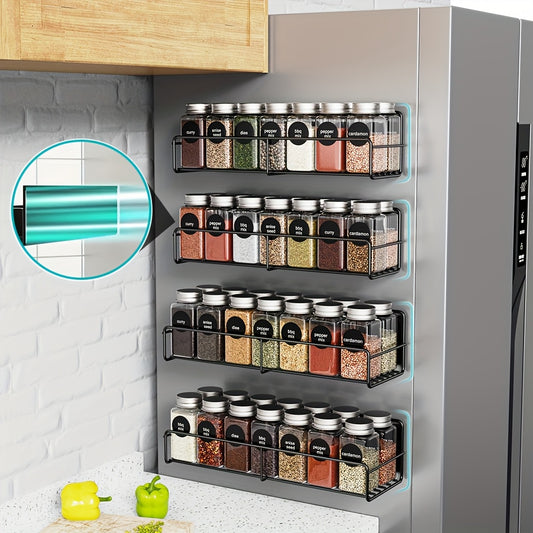 Magnetic Spice Shelf 4-Pack No-Drill Refrigerator Kitchen Storage Rack – Adjustable Strong Magnetic Wall Mounted Shelf for Spices, Coffee Bar, Washing Machine, Kitchen Organizer Accessories