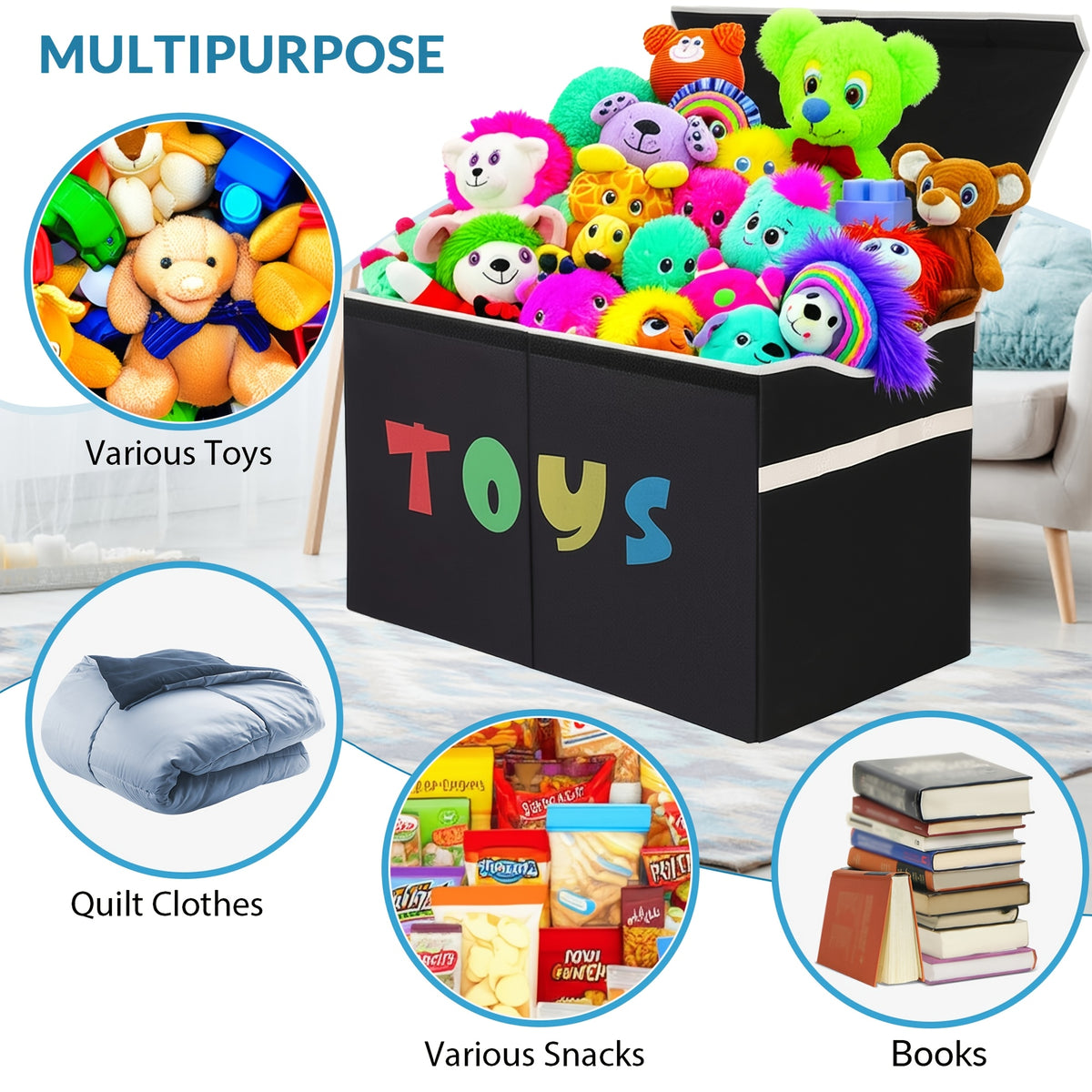 Extra Large Kids Storage Bin with Lid 31.7 Gallon, Collapsible Toy Chest Organizer for Boys & Girls, Toddler Storage Box for Living Room, Bedroom & Nursery Shelf – Black or Gray