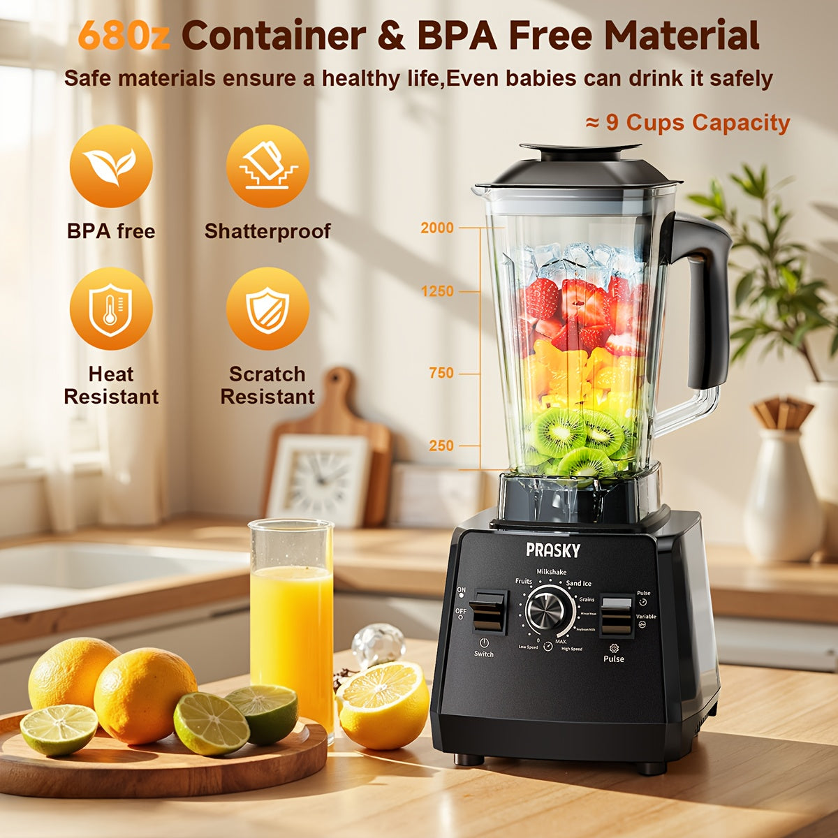 Countertop Blender 2400W 68oz Professional Food Processor, 25000RPM Powerful Smoothie Blender for Kitchen with 2 Containers, Ice Crushing Milkshake Juice Sorbet Grinder Combo in 7 Colors