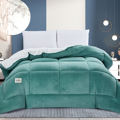 All Season Comforter Thick Soft Quilted Duvet Machine Washable Box Stitch Solid Color – Twin Full Queen King Breathable Warm Bedroom Comforter for Fall Winter Rouge Black Grey Blue Green