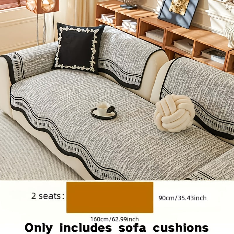 Chenille Sofa Cover Cushion 2 3 4 Seater Non-Slip Anti-Scratch Couch Protector, Premium Minimalist Sofa Slipcover All Season Universal Fit for Living Room Bedroom, Black Grey Beige Coffee