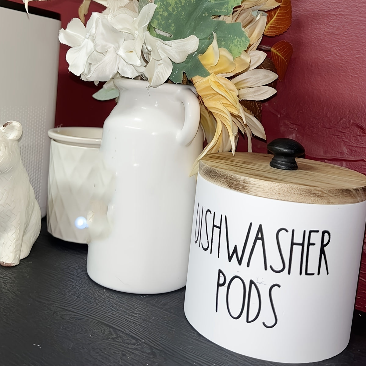 Bohemian Wooden Laundry Ball Rack & Round Storage Organizer - Space Saving Kitchen Bathroom Container, Farmhouse Decor Gift, Multi-Purpose Detergent Holder