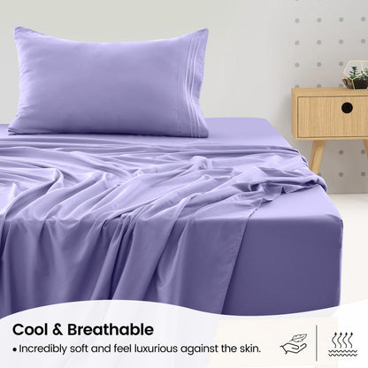 1800 Series Bed Sheets Set 4 Pieces – Brushed Microfiber Deep Pocket Sheet Set with Pillowcases, Cooling & Breathable Bedding for All Seasons, Fade Resistant, Fits Mattresses Up to 16 Inches