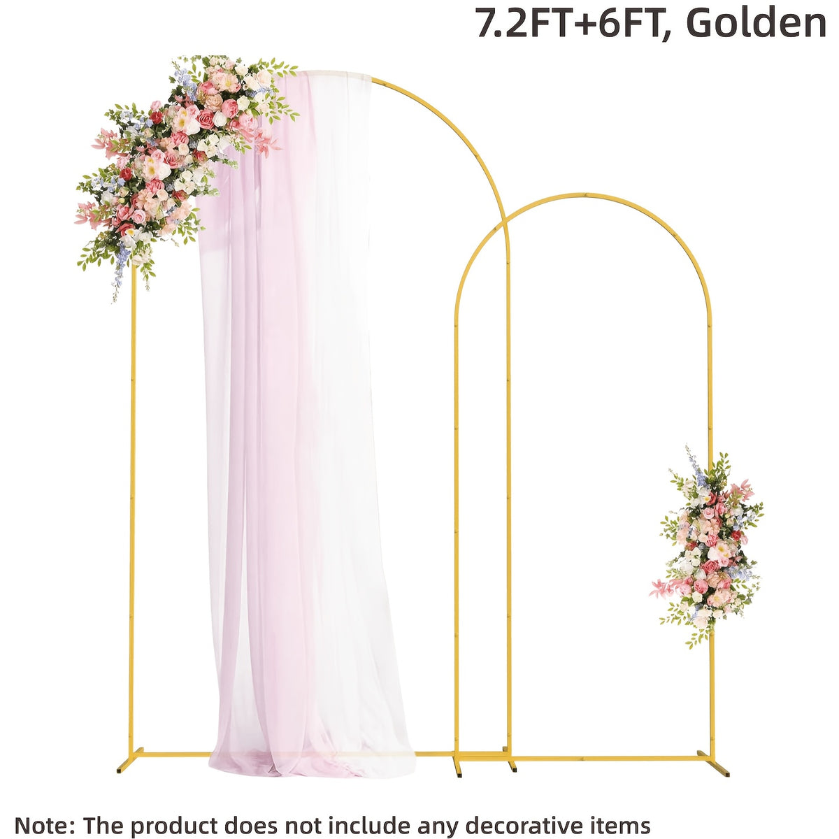 Metal Wedding Arch Backdrop Set of 2 Heavy Duty Gold Frame 7.2FT & 6FT Easy Assemble Balloon Flower Arch for Wedding Birthday Eid Ramadan Indoor Outdoor Party Decoration Photo Backdrop Stand