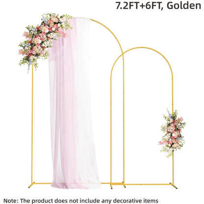 Metal Wedding Arch Backdrop Set of 2 Heavy Duty Gold Frame 7.2FT & 6FT Easy Assemble Balloon Flower Arch for Wedding Birthday Eid Ramadan Indoor Outdoor Party Decoration Photo Backdrop Stand