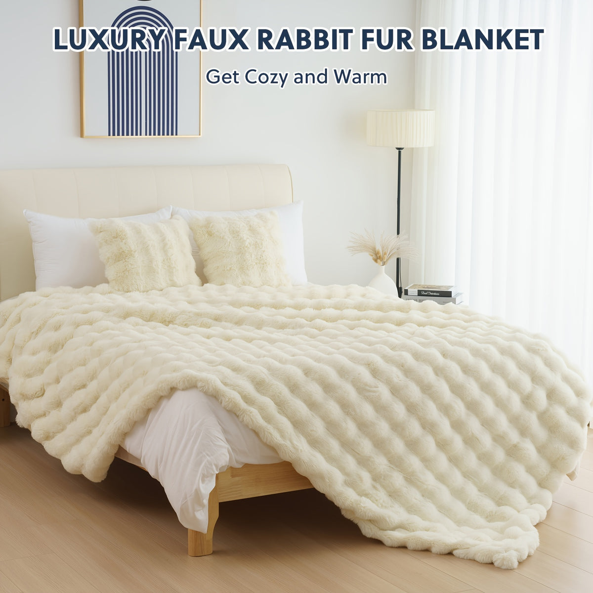 Faux Rabbit Fur Throw Blanket - Ultra Soft Plush Fleece Blanket for Bed Couch Sofa, Warm Fuzzy Blanket in Multiple Colors & Sizes, Throw Twin Queen King, Cozy Bedroom Living Room Blanket