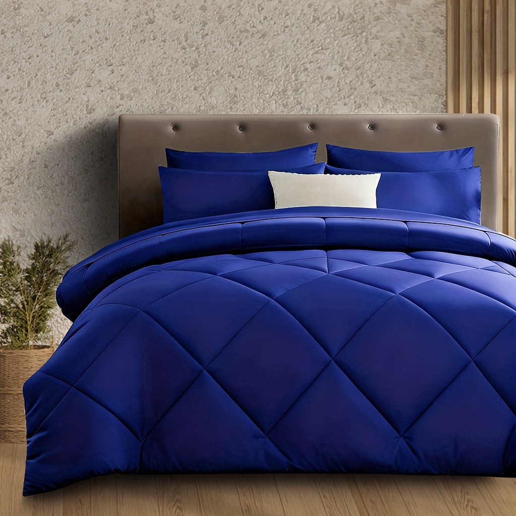 Cooling Comforter Set Queen King Twin - Lightweight Breathable Microfiber Fluffy Bedding with Rhombus Grid, Soft All Season Comforter with Pillowcases, 20 Colors Available