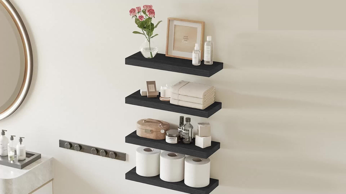 Rustic Floating Shelves 15.8 Inch 4 or 8 Pack – Wall Mounted Wood Shelf with Invisible Brackets for Home Decor Living Room Bedroom Bathroom Kitchen Brown Black White Gray