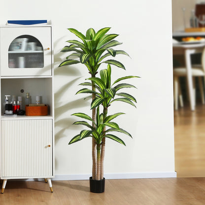 Artificial Dracaena Tree in Pot, 4ft 5ft 6ft Realistic Faux Tropical Floor Plant for Indoor Outdoor Home Office Living Room Porch Decor, Easy Assembly All Season Fake Plant with Container, Housewarming Gift