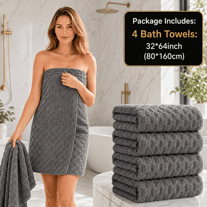 Oversized Bath Towel Set 4-Pack 800GSM Microfiber Extra Large 35"x70" – Ultra Soft Quick-Dry Spa-Grade Towels, Lint-Free, Machine Washable, Beige White Blue Gray for Home, Airbnb & Gifting