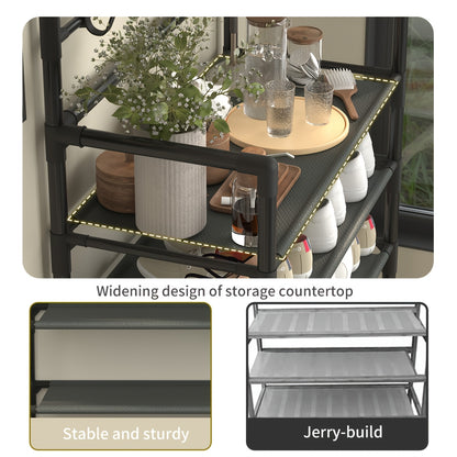 Shoe Rack Organizer with 8 Hooks Multi-Layer - Free Standing Shoe Storage Shelf for Entryway, Closet & Bedroom, Space-Saving Vertical Shoe Tower with Hat & Coat Hooks, 3 or 5 Tier Black