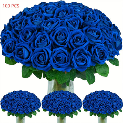 Artificial Roses Bulk with Long Stems Real Touch Velvet Fake Rose Flowers for Wedding Centerpieces, Bridal Bouquet, Valentine's Day, Mother's Day & Home Decor – 50 or 100 Pcs (Red, White, Pink, Black, Blue)