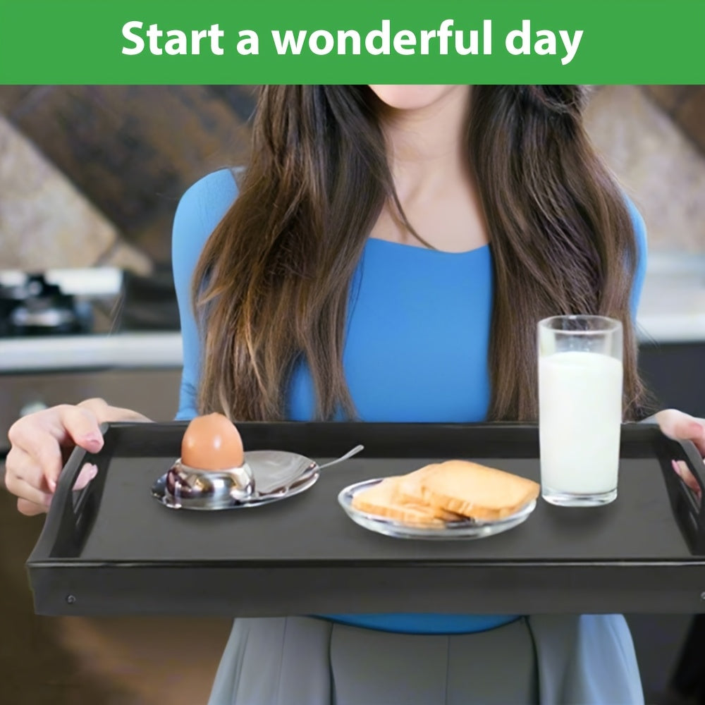Bamboo Breakfast Tray with Folding Legs & Handles 2 Pack, Extra Wide Foldable Bed Tray Table for Eating Working Drawing, Portable Lap Desk for Sofa Bed Couch, Natural Bamboo with 10 Paper Plates