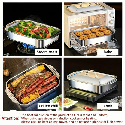 Stainless Steel Roasting Pan Set 4pcs with Lids – 6L Large Capacity 16-Inch Deep Baking Pans for Turkey Lasagna Fish Chicken, Dishwasher Safe, Thanksgiving Christmas Gift