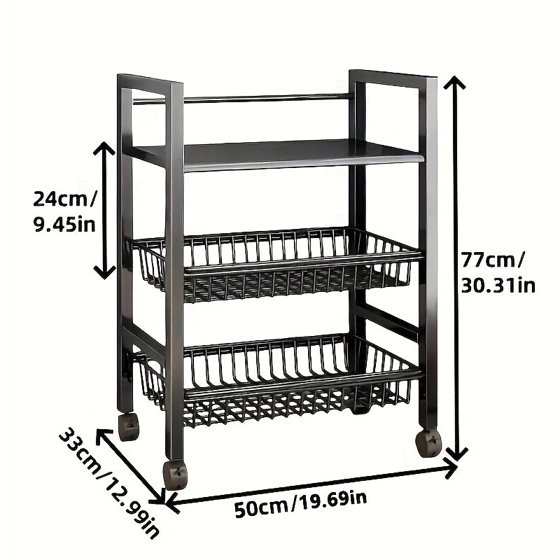 Rolling Storage Rack with Baskets Adjustable Metal Shelf on Wheels Kitchen Pantry Organizer Garage Bathroom Closet Utility Standing Shelf
