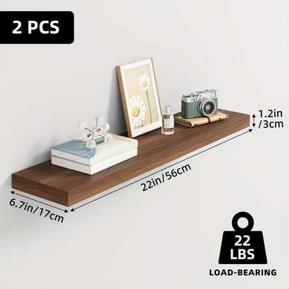 Floating Shelves Wall Mounted Wood – Set of 2, 4 or 6, 15.7” / 19.7” / 22”, Heavy Duty 30 lb Capacity, Wooden Wall Shelf for Living Room, Kitchen, Bathroom & Bedroom, Brown Black White Walnut Gray