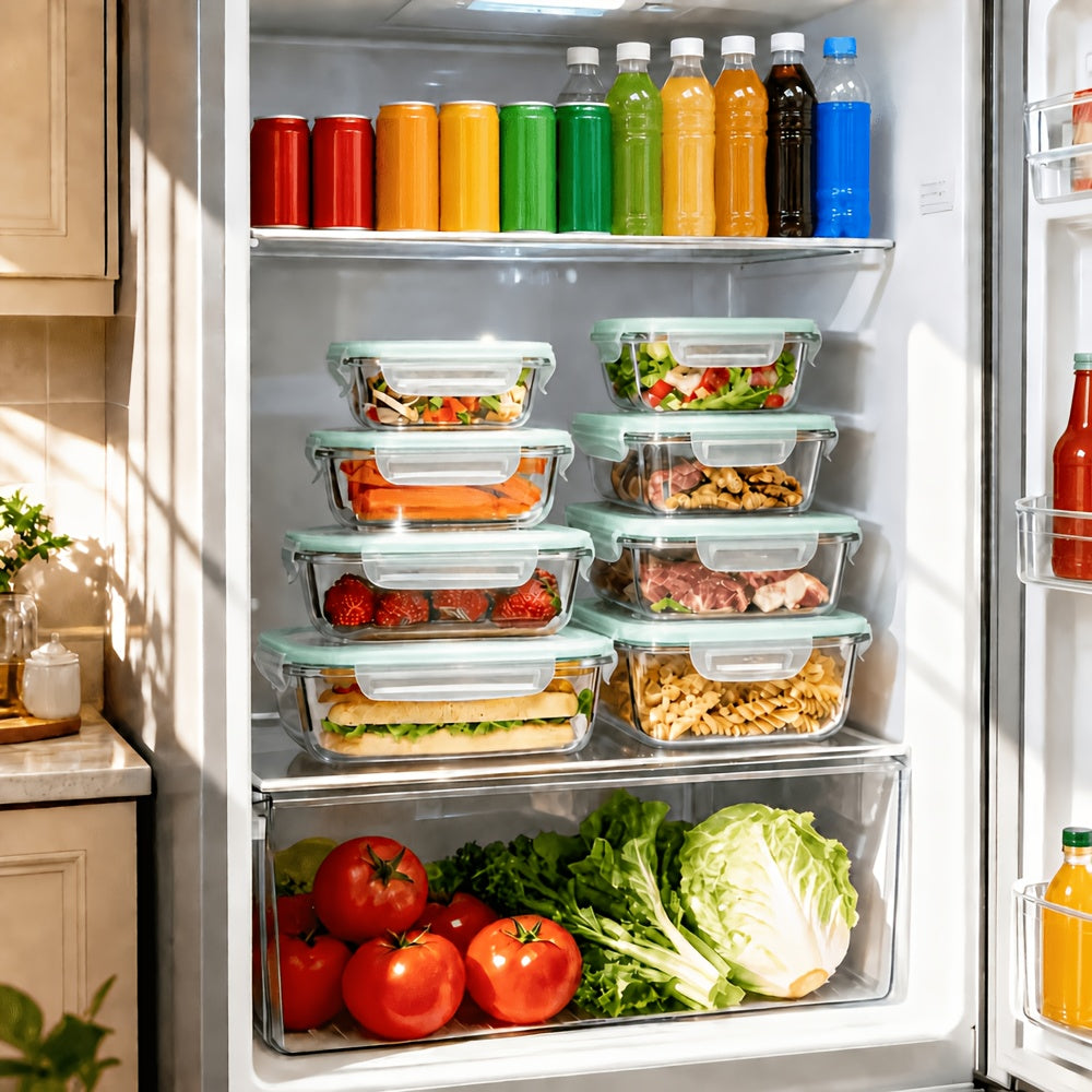 Glass Food Storage Containers Set with Lids - Airtight Meal Prep Containers, Microwave Oven Freezer Safe, BPA Free, Perfect for Lunch Salad Fruit Leftovers - 16pc or 24pc Sets