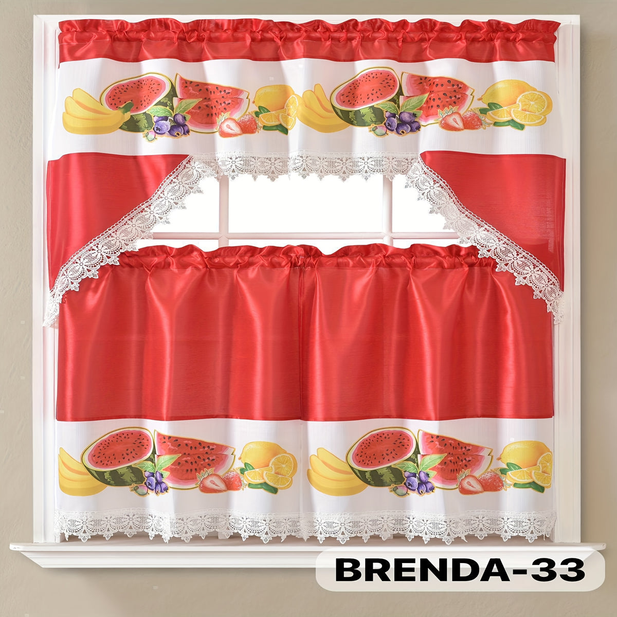 Kitchen Curtains Set 3 Piece with Embroidery – Satin Fabric Valance and Tier Curtains for Kitchen Windows, 49 Colors, Light Filtering, Rod Pocket, Machine Washable