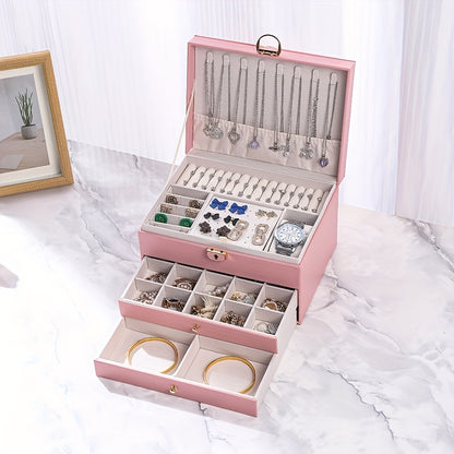 Jewelry Box Large Capacity Organizer for Necklaces Earrings Bracelets Rings Studs – Premium Jewelry Storage Box with Multiple Compartments Gift for Women Mom Pink White Black Green