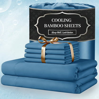Bamboo Bed Sheet Set Extra Deep Pocket – 4 & 6 Piece Breathable Cooling Fitted Sheet Set, Soft Wrinkle-Free Hotel Luxury Bedding for Hot Sleepers, Twin Full Queen King Size with Pillowcases