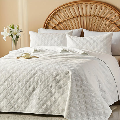 Quilt Set Queen Size 2/3 Piece Lightweight Microfiber Bedspread Soft Cool Coin Pattern Coverlet for All Seasons – Modern Summer Quilt with Pillow Cases for Bedroom Family Gift