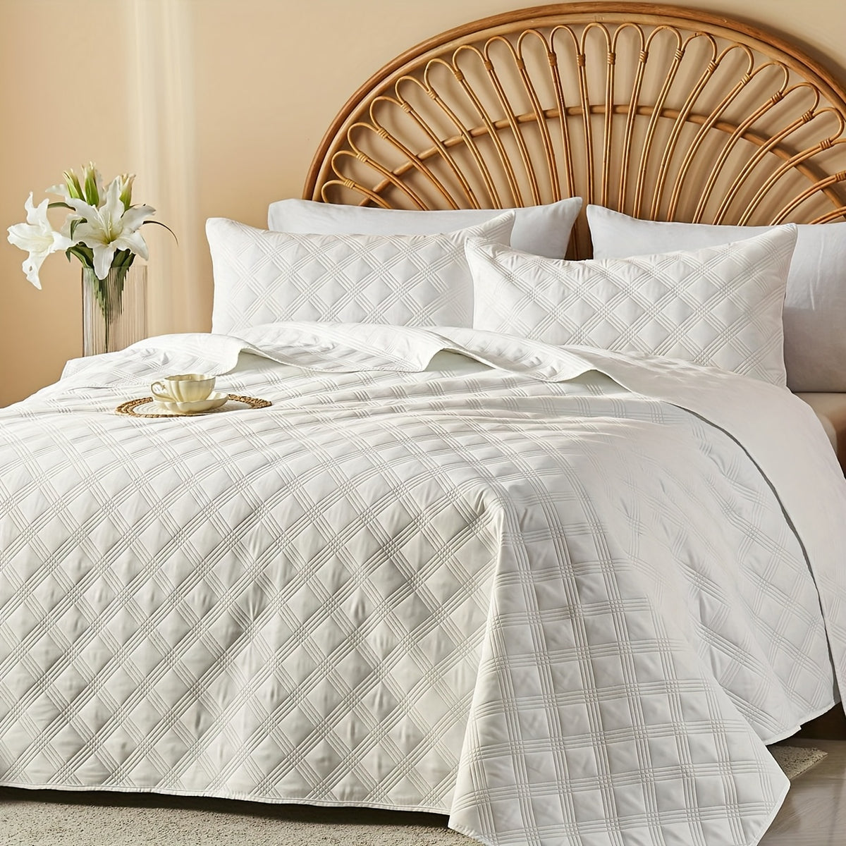 Quilt Set Queen Size 2/3 Piece Lightweight Microfiber Bedspread Soft Cool Coin Pattern Coverlet for All Seasons – Modern Summer Quilt with Pillow Cases for Bedroom Family Gift