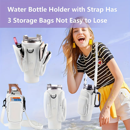 Water Bottle Carrier Bag with Phone Pocket – Adjustable Pouch Holder for 40oz Stanley Tumbler & Stainless Steel Mugs, Hands-Free Crossbody Bottle Sling for Men & Women, Perfect Gift Accessory