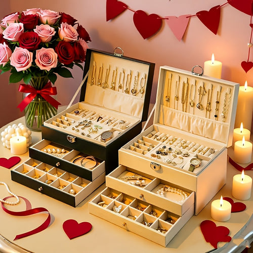 Jewelry Box Large Capacity Organizer for Necklaces Earrings Bracelets Rings Studs – Premium Jewelry Storage Box with Multiple Compartments Gift for Women Mom Pink White Black Green