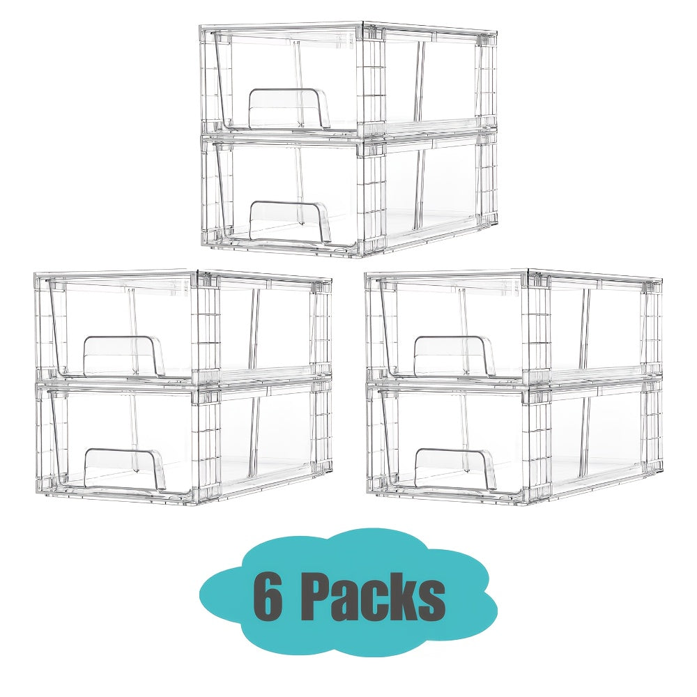 Clear Acrylic Stackable Storage Drawers with Handles – Refrigerator & Pantry Organizer Bins for Fridge, Kitchen Cabinet, Bathroom, Under Sink – 4, 6, 8, 10 Pack