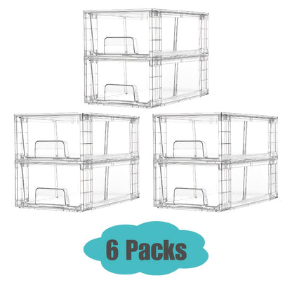 Clear Acrylic Stackable Storage Drawers with Handles – Refrigerator & Pantry Organizer Bins for Fridge, Kitchen Cabinet, Bathroom, Under Sink – 4, 6, 8, 10 Pack