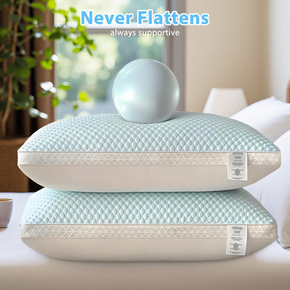 Cooling Bed Pillows 2-Pack Non-Collapsing – Soft Support with Neck Alignment, Breathable 100% Polyester Cover, Machine Washable, Bed Pillows for Back & Side Sleepers, Blue & Gray Available