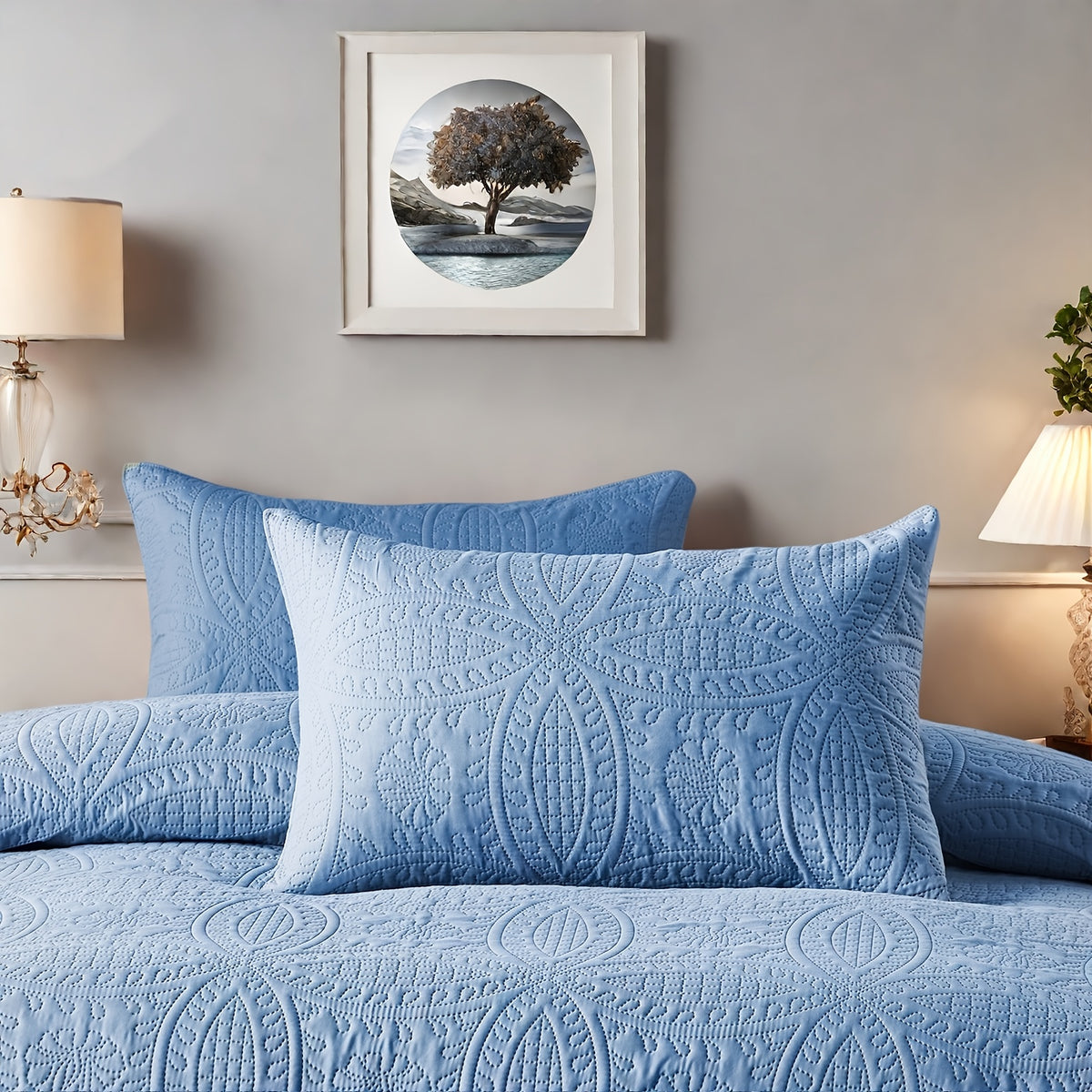 Quilt Set Queen Size 2/3 Piece Lightweight Microfiber Bedspread Soft Cool Coin Pattern Coverlet for All Seasons – Modern Summer Quilt with Pillow Cases for Bedroom Family Gift