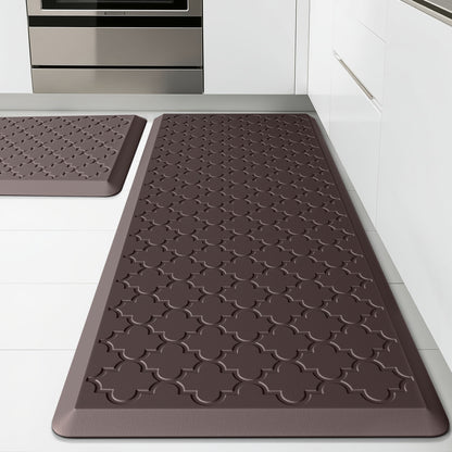 Anti Fatigue Kitchen Mat 2 Piece Set Non-Slip Cushioned Floor Mats for Standing – Thick Comfort Mat for Kitchen Sink Office Laundry Room – Black Chocolate Grey Khaki 17.3x29 & 17.3x47 or 17.3x59 Inch