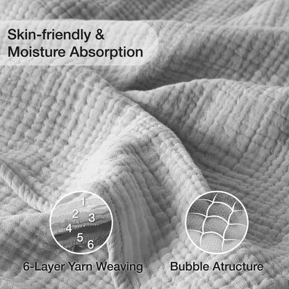 100% Cotton Muslin Blanket 6 Layer Breathable Lightweight Soft Gauze Throw Blanket All Season – Twin Queen King Throw for Couch Bed Sofa Machine Washable Navy Sage Green Lavender Teal Beige White Grey Blue