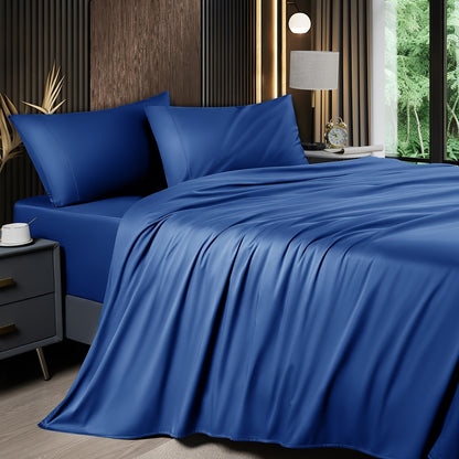 Cooling Bamboo Bed Sheet Set 4-Piece 2200TC – 16" Deep Pocket Silky Soft Breathable Luxury Bedding Flat Sheet Fitted Sheet & Pillowcases Twin Full Queen King in 11 Colors