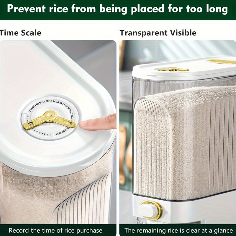 Rice Storage Container Large Capacity 11 or 22 LB with Measuring Cup & Date Markings, Airtight Grain Storage Bin for Kitchen Pantry, Dry Food Container for Rice, Flour, Oats & Grains – White or Gray