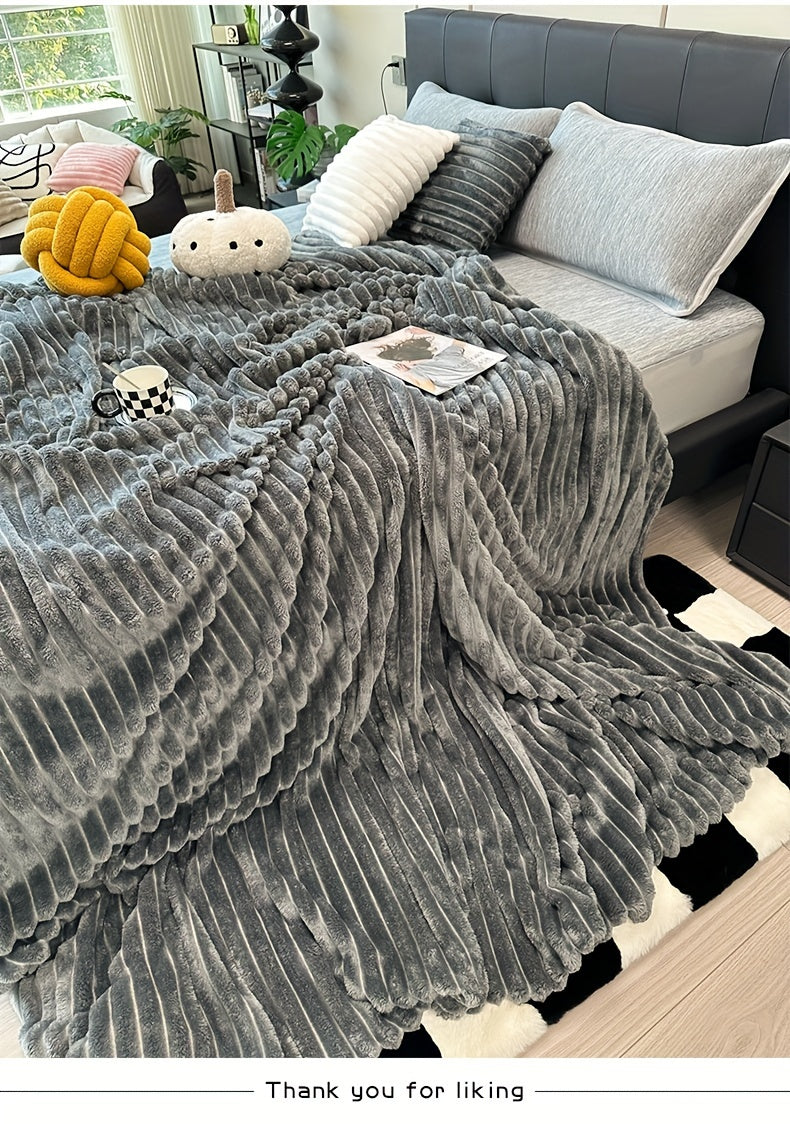 Faux Rabbit Fur Fleece Blanket Ultra-Soft 3D Double-Sided Throw – All-Season Plush Blanket for Bed, Couch & Travel, Multi-Color in 4 Sizes: White, Pink, Gray, Khaki, Purple & More