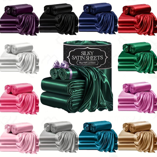 Satin Sheets Set 2100TC Ultra Soft Silky Breathable Bed Sheet Set 3 4 Piece Luxury Hotel Quality Deep Pocket Twin Full Queen King Champagne Black Pink Burgundy Navy