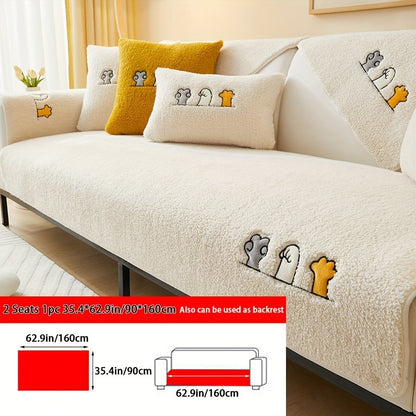 Sofa Cover Plush Shearling Non-Slip Pet-Friendly – Thick Couch Protector with Animal Bone Embroidery for 2 3 4 Seater, Soft Warm Slipcover for Living Room Bedroom Office in Dark Gray Off White Coffee Black