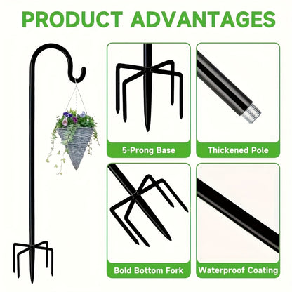 Shepherd Hooks for Outdoor Garden 2 Pack – Heavy Duty Metal Pole with 5-Claw Adjustable Hook for Bird Feeders Hanging Flower Baskets Solar Lights Lanterns Wedding Halloween & Christmas Yard Decor