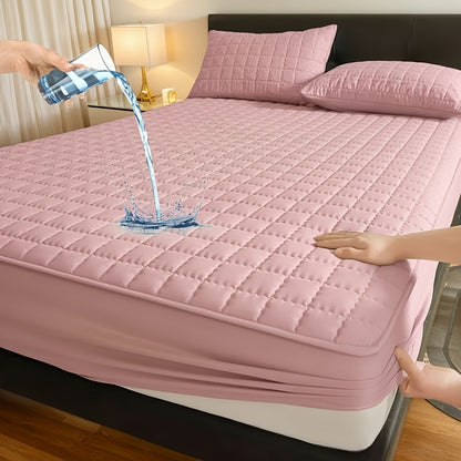 Waterproof Fitted Sheet Checkered Pattern Soft Breathable Mattress Protector - Lightweight Minimalist Bed Sheet for Twin Full Queen King - Pink Blue Green Khaki Black White Gray