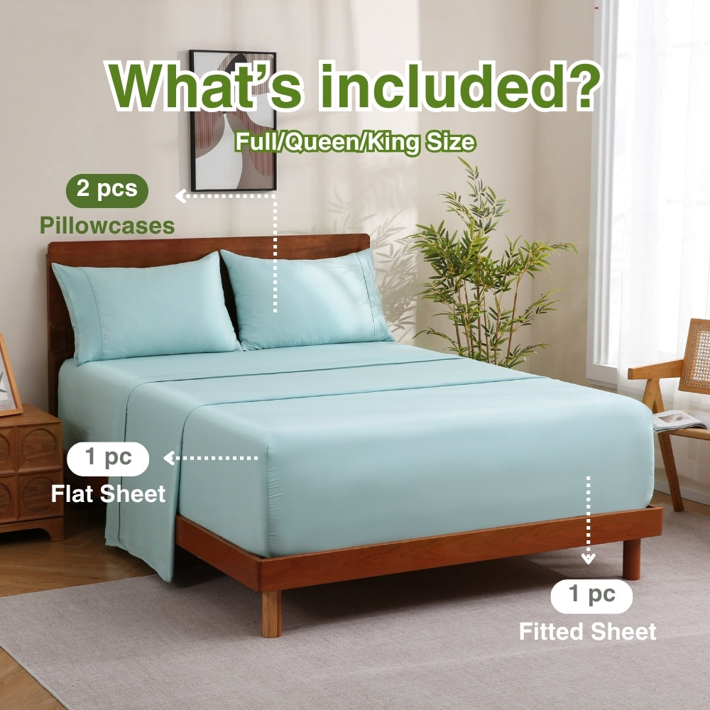 Bamboo Bed Sheet Set 4 Piece - 2000TC Cooling Sheets Deep Pocket 16 Inch, Luxury Soft Hotel Quality Fitted Sheet Flat Sheet Pillowcases, Wrinkle Shrink Resistant, Twin Full Queen King