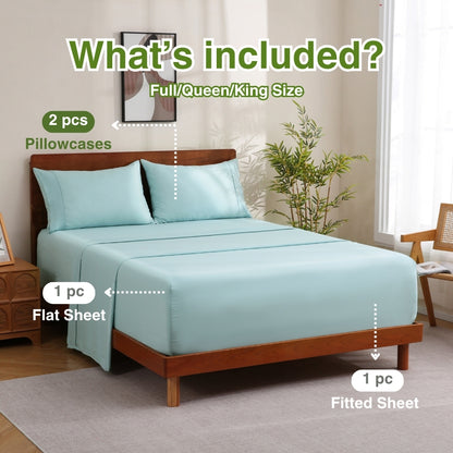 Bamboo Bed Sheet Set 4 Piece - 2000TC Cooling Sheets Deep Pocket 16 Inch, Luxury Soft Hotel Quality Fitted Sheet Flat Sheet Pillowcases, Wrinkle Shrink Resistant, Twin Full Queen King