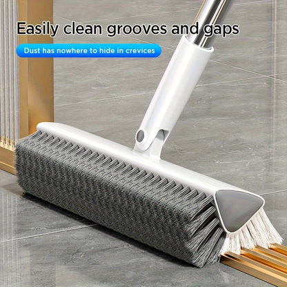 Long Handle Floor Scrub Brush 52 Inch V-Shaped Triangle Head Double-Sided Stiff Bristles Deep Clean Tile Grout Bathroom Kitchen Patio Corner Gaps Ergonomic Crevice Cleaning Brush