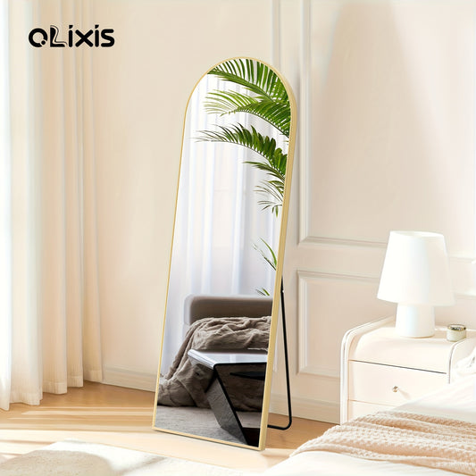 Arched Full Body Mirror with Stand 59"x16" Floor Mirror for Bedroom, Living Room & Office – Moisture & Shatter Resistant Nano Glass, Vertical Leaning Wall Mirror in Black or Gold
